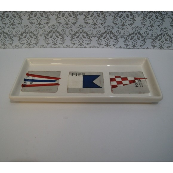 Magenta Maritime Pottery Platter Dish Nautical Pier Beach Theme Kitchen - Picture 5 of 8